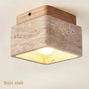 Luminaire Plafonnier Bois et Pierre - Beige - plafonnier